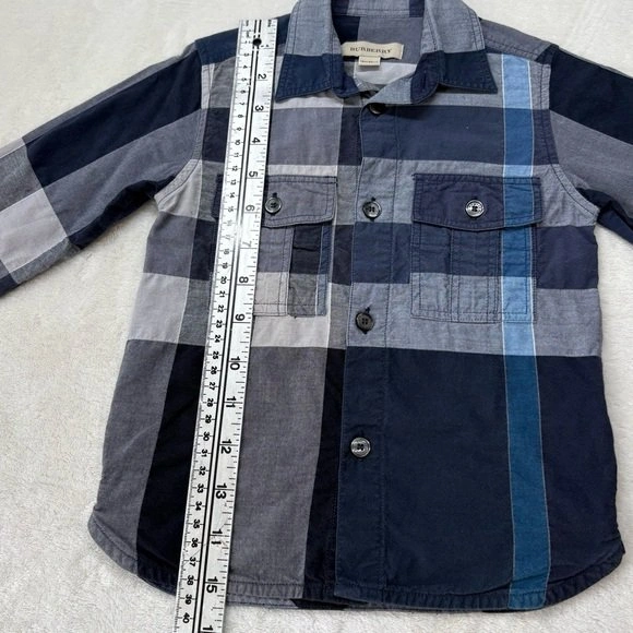 Burberry Kids Plaid Button Up Shirt Long Sleeve Blue Check 18M - photo 5