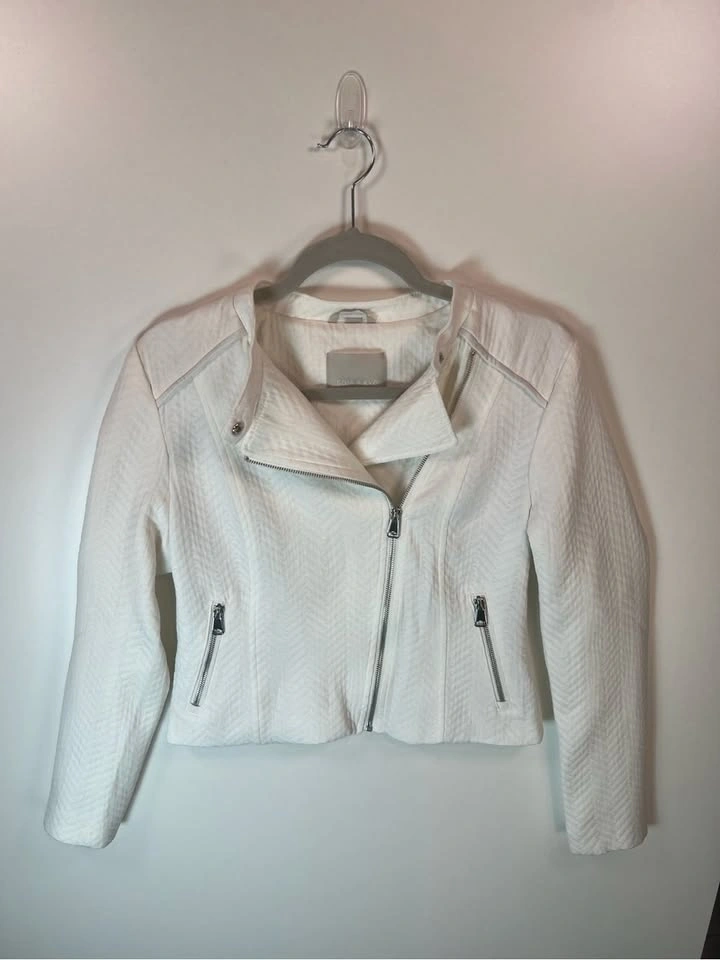 Soia & Kyo White Moto Jacket Asymmetric Zip Biker Medium - photo 2