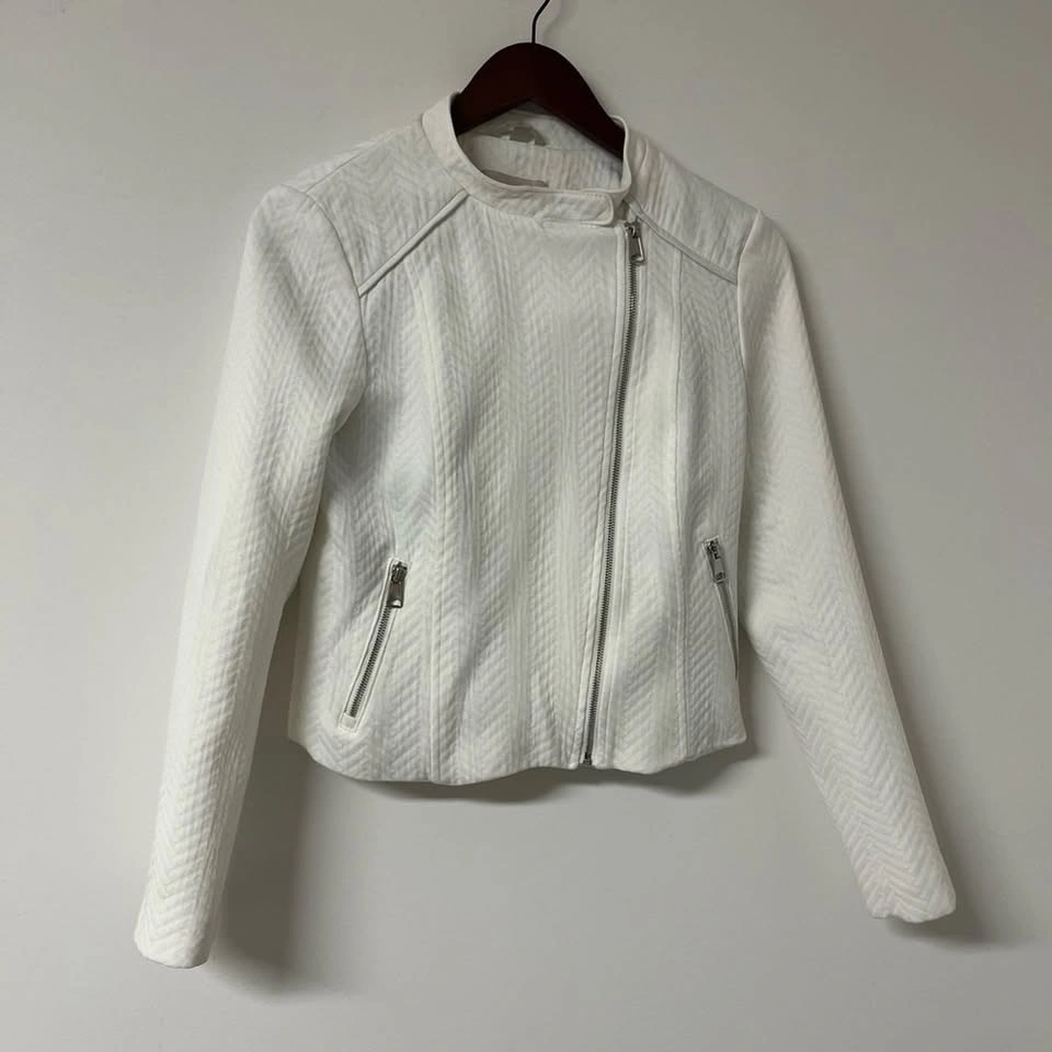Soia & Kyo White Moto Jacket Asymmetric Zip Biker Medium - photo 3