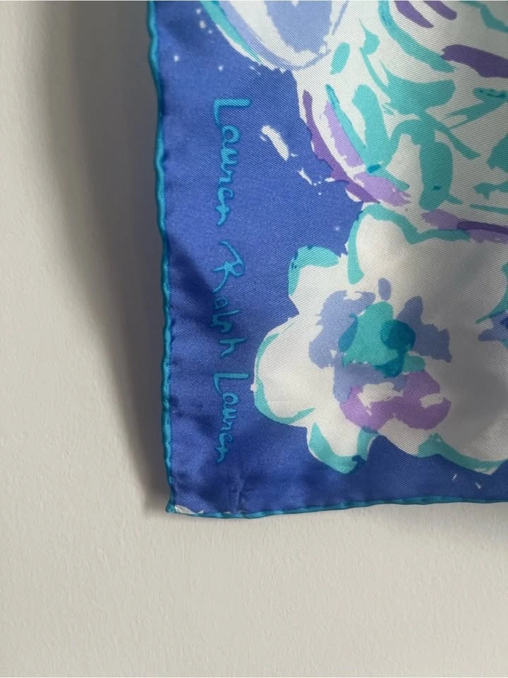 Lauren Ralph Lauren Blue Floral Paisley Square Scarf 21" x 21" - photo 5