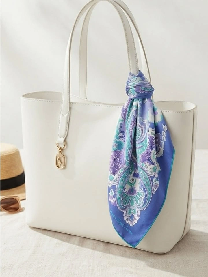 Lauren Ralph Lauren Blue Floral Paisley Square Scarf 21" x 21" - photo 2