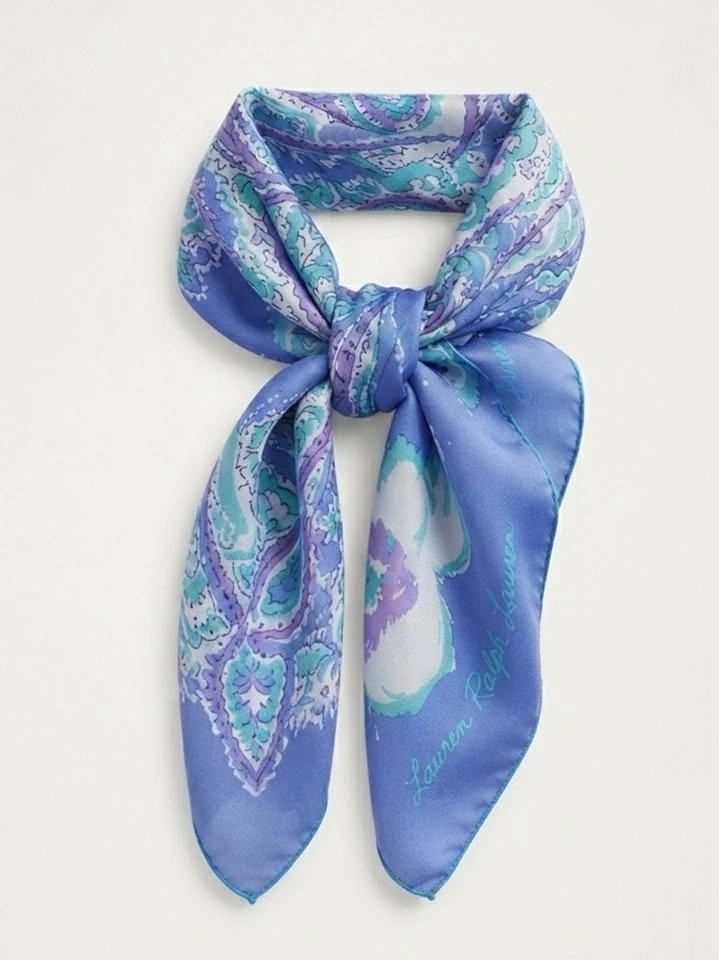 Lauren Ralph Lauren Blue Floral Paisley Square Scarf 21" x 21" - photo 3