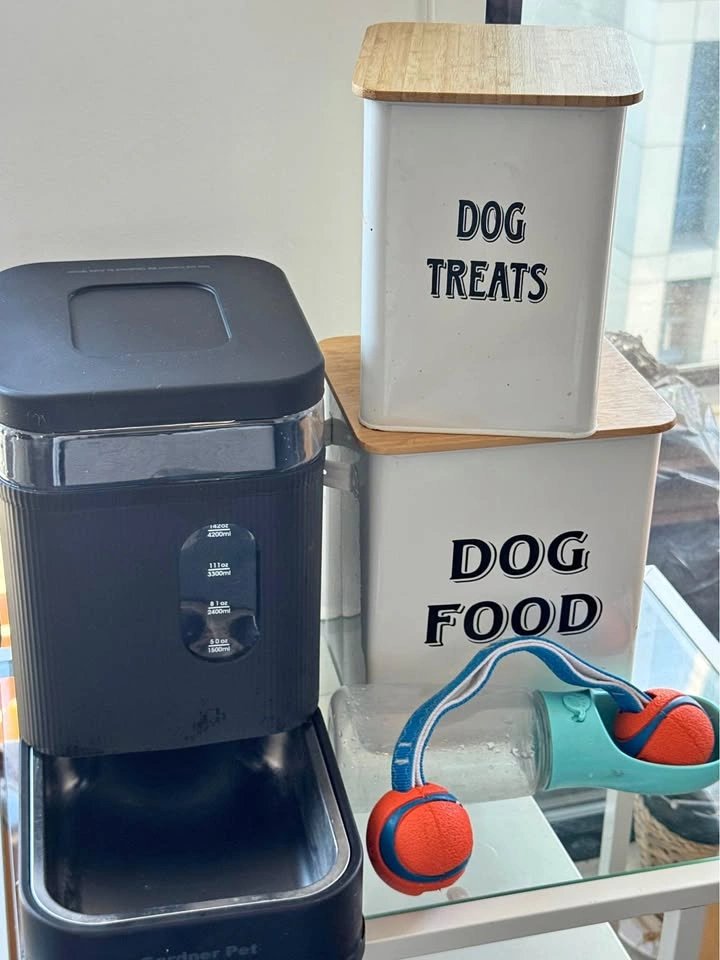 Dog treats and water container