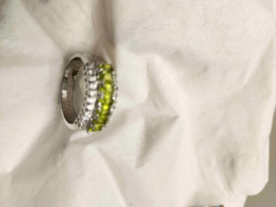 RING 10K plate Faux Gemstones green and clear - photo 5