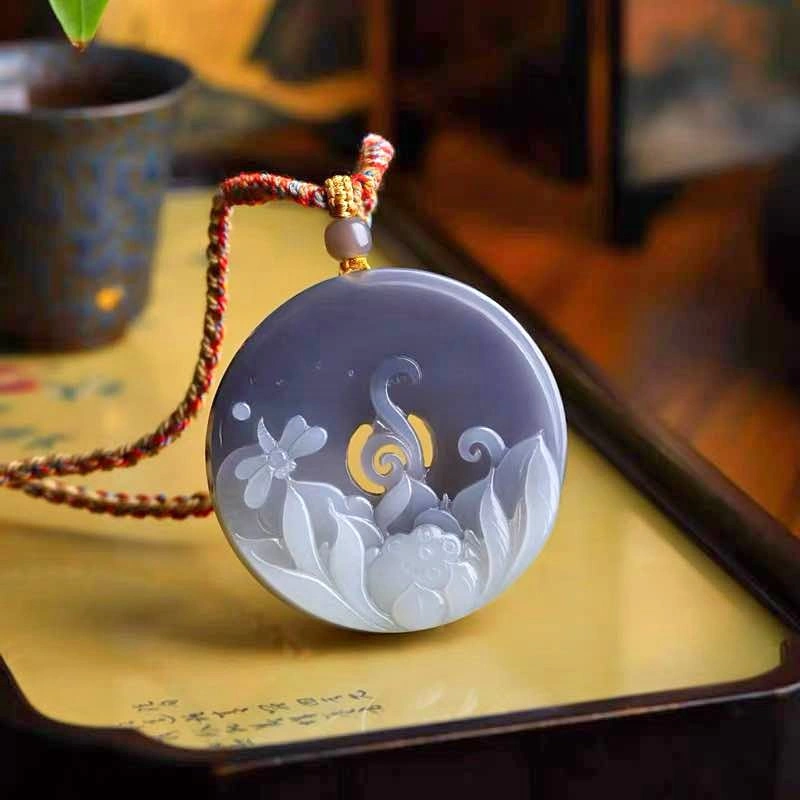 💜 Rare "Smoky Purple" Natural Hetian Jade Lotus Pendant