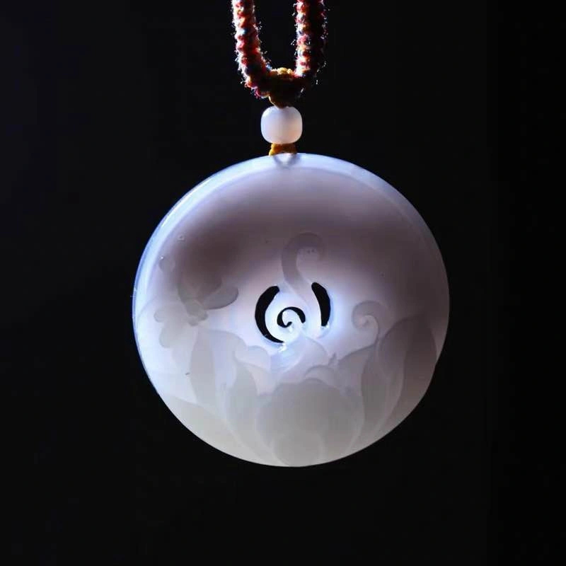 💜 Rare "Smoky Purple" Natural Hetian Jade Lotus Pendant - photo 3