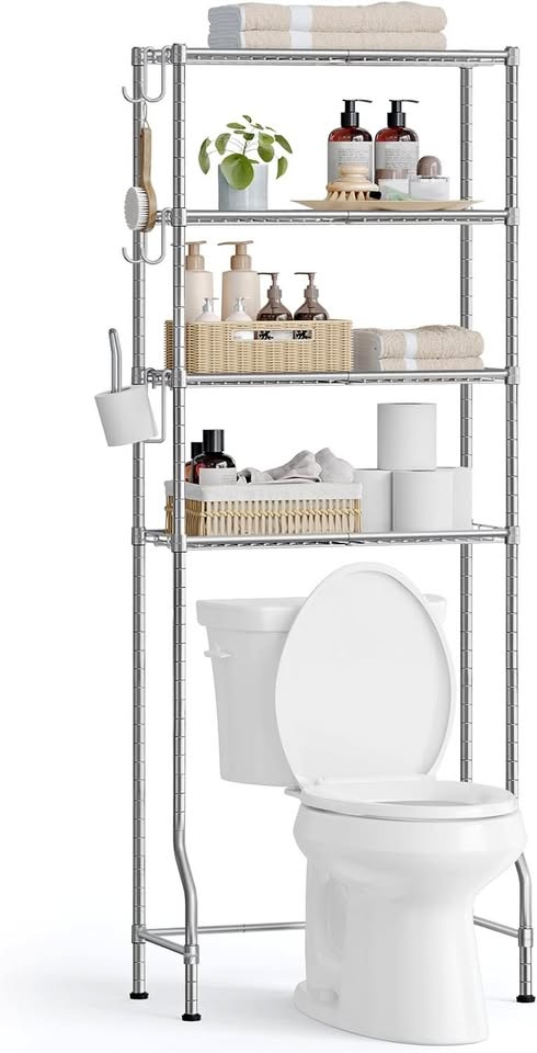 4 Tier Over Toilet Steel Rack Silver Gray Songmics