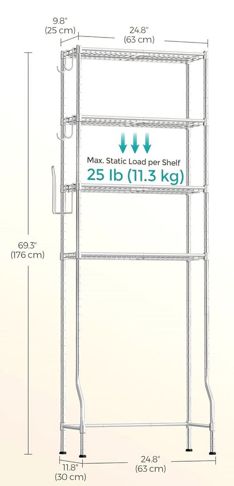4 Tier Over Toilet Steel Rack Silver Gray Songmics - photo 3