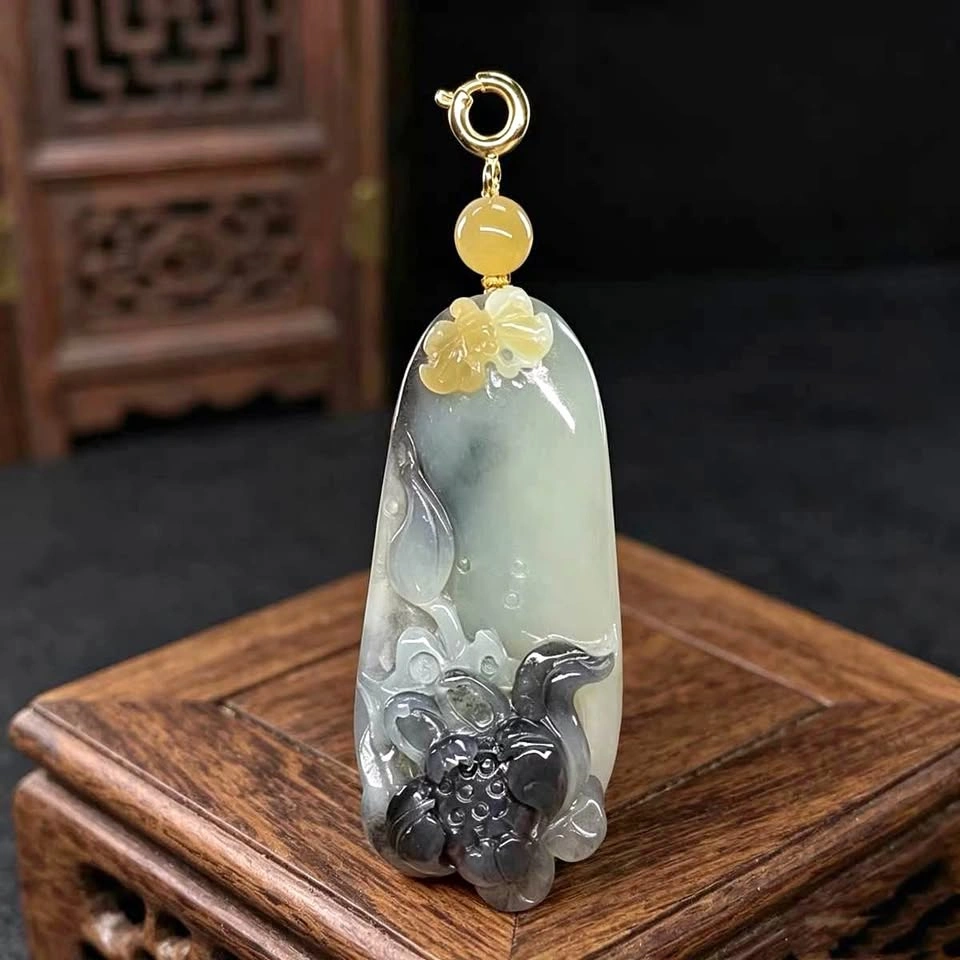 Ink Wash Jade Lotus Pendant