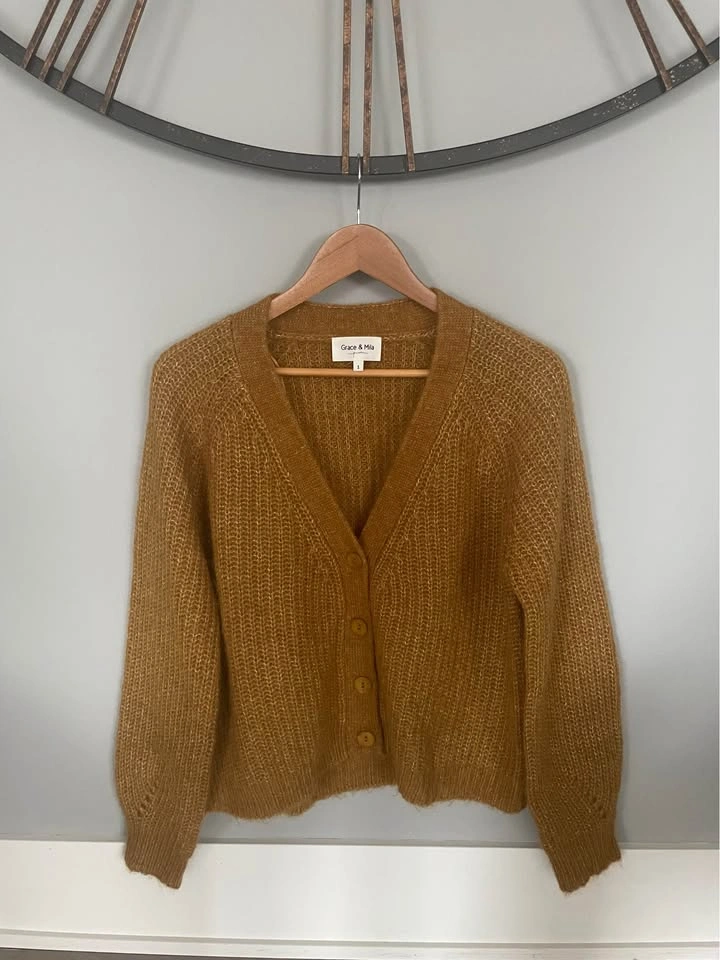 Grace & Mila cardigan, v-neck, gold/dark yellow, 1 - photo 2