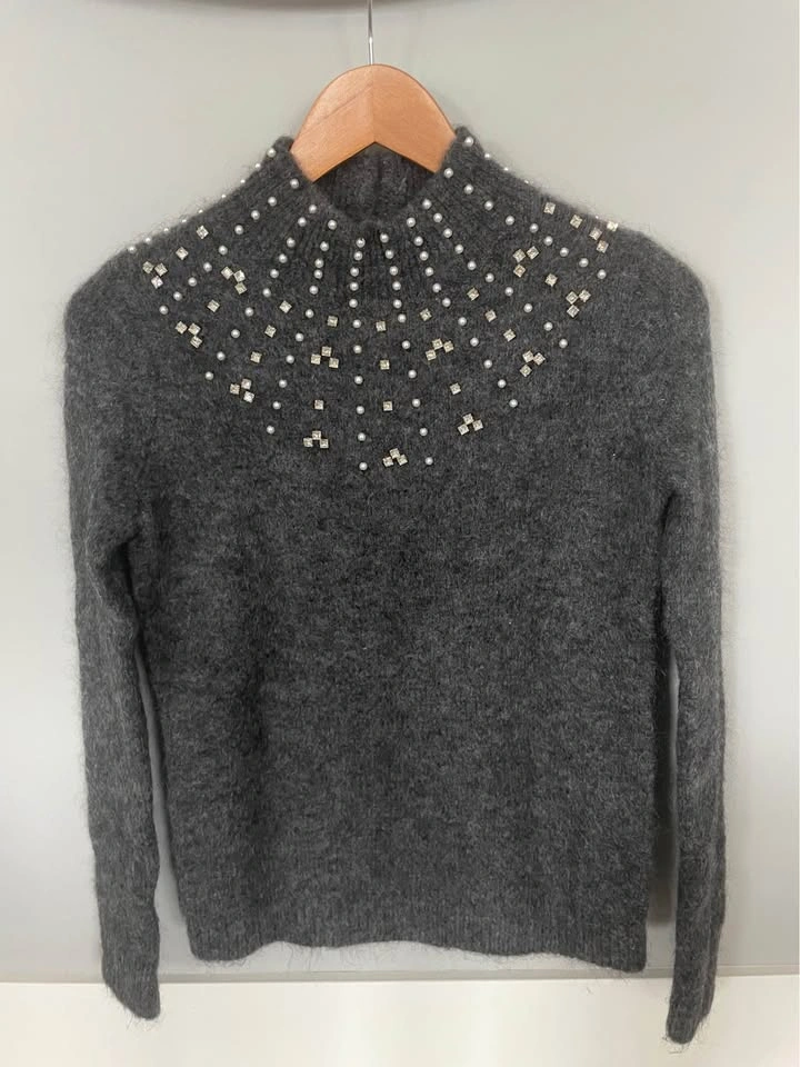Sézane Regina jumper, charcoal, bejewelled neck, XXS - photo 3