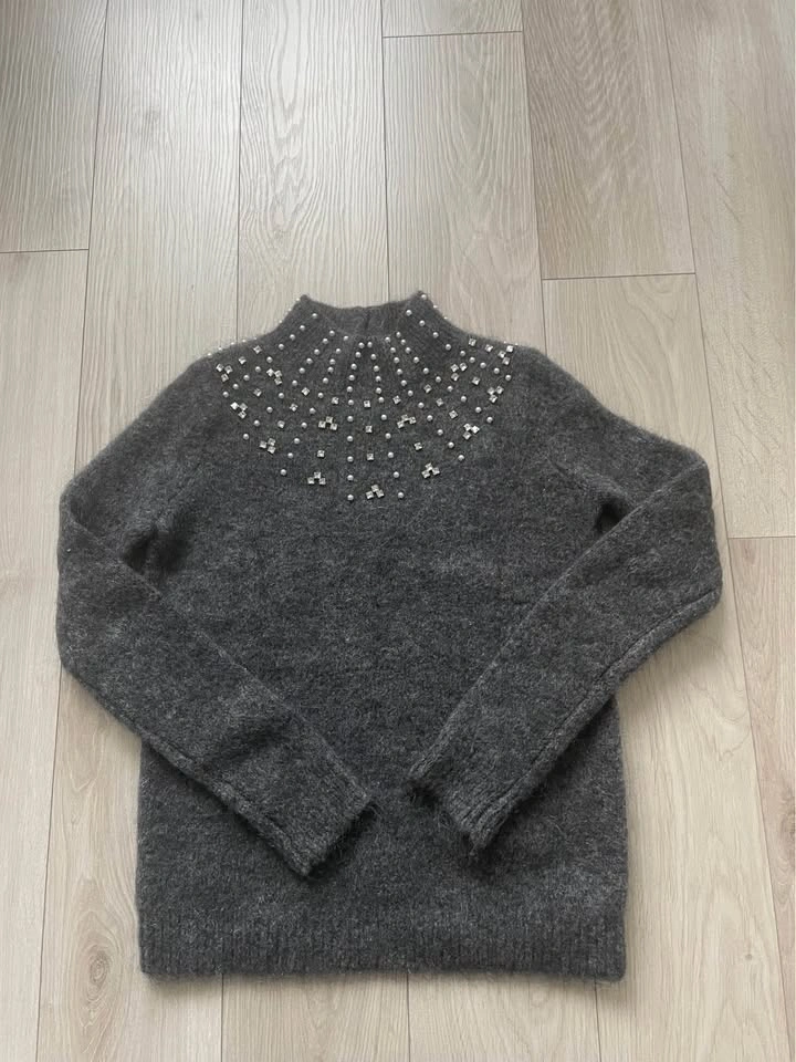 Sézane Regina jumper, charcoal, bejewelled neck, XXS - photo 4