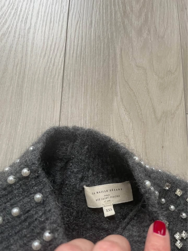Sézane Regina jumper, charcoal, bejewelled neck, XXS - photo 5