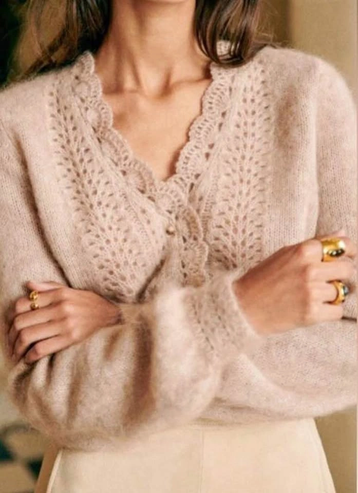 Sézane Angelie cardigan, S, marled beige, excellent condition