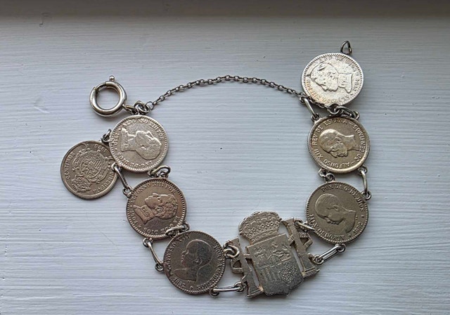 Silver Vintage Spanish Coin Bracelet
