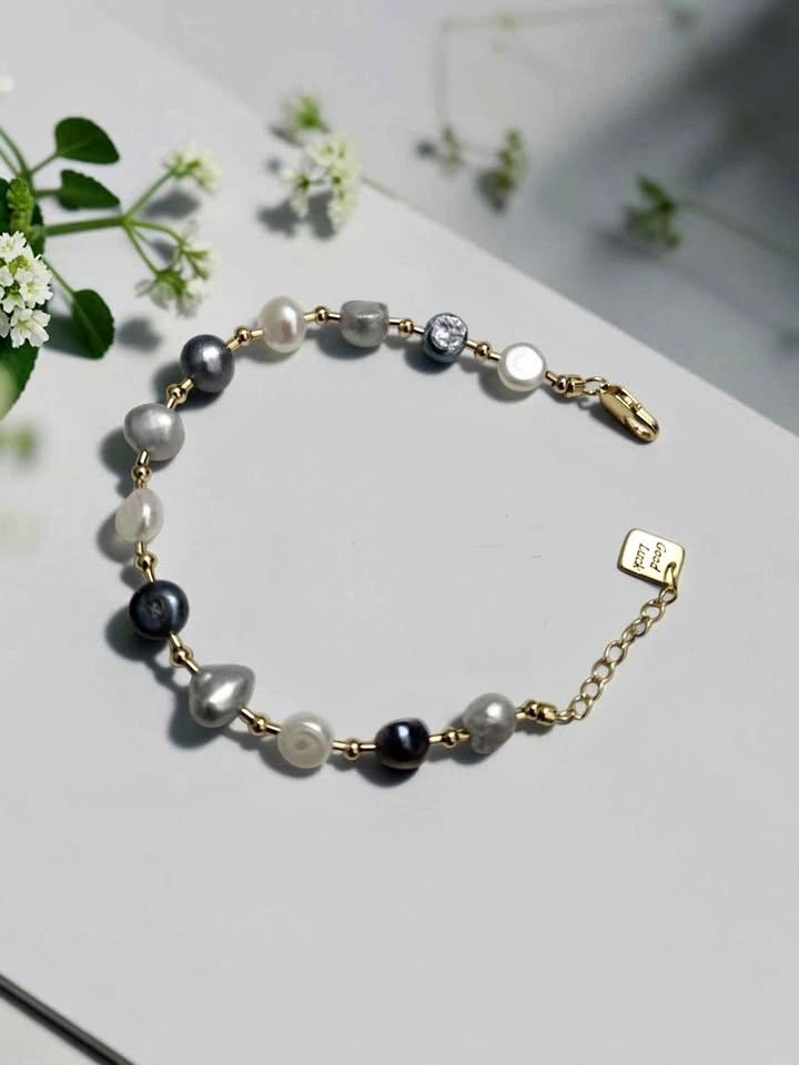 Baroque Freshwater Pearl Bracelet Gold Beaded Chain