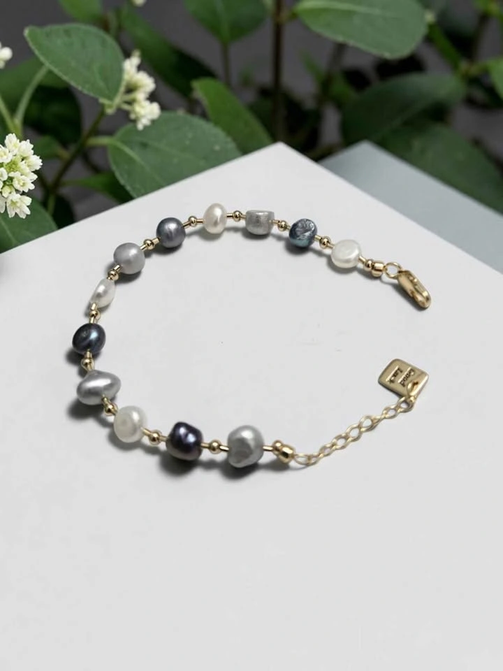 Baroque Freshwater Pearl Bracelet Gold Beaded Chain - photo 3