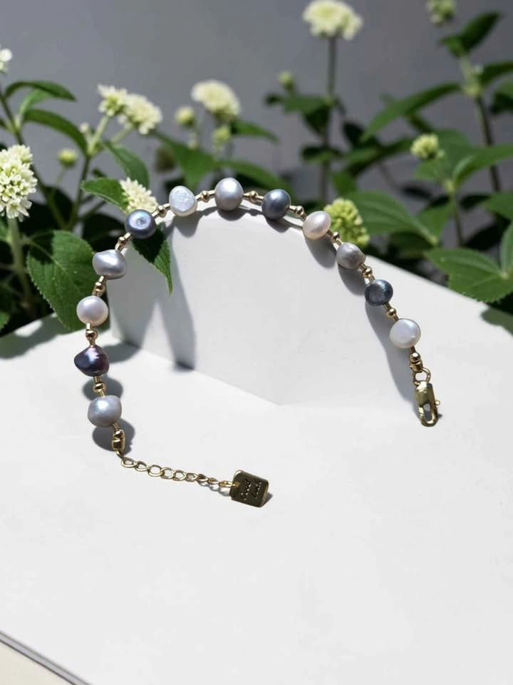 Baroque Freshwater Pearl Bracelet Gold Beaded Chain - photo 4