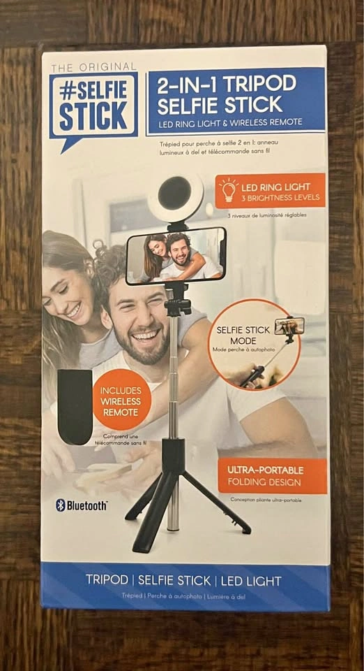2-in-1 Tripod Selfie Stick with LED Ring Light and Bluetooth Rem