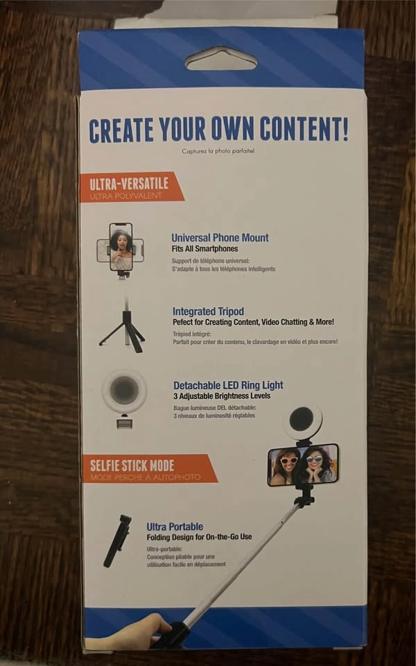 2-in-1 Tripod Selfie Stick with LED Ring Light and Bluetooth Rem - photo 2