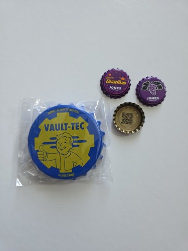Fallout Jones Soda Vault-Tec Bottle Opener Magnet + 3 Caps + Min - photo 3