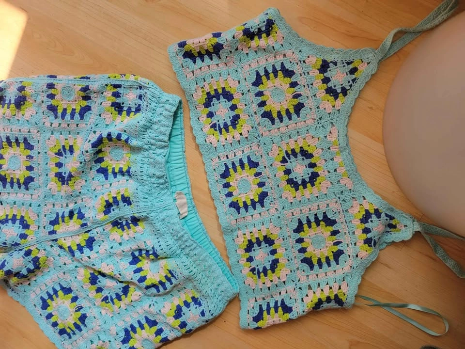 Blue Crochet Square Two-Piece Set - photo 2