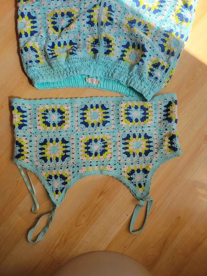 Blue Crochet Square Two-Piece Set - photo 3