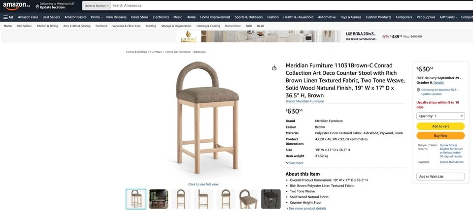 NEW IN BOX Meridian Conrad Counter Stool – Brown Linen - photo 4