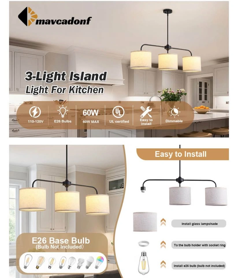 New Mavcadonf 3-Light Island Chandelier black - photo 2