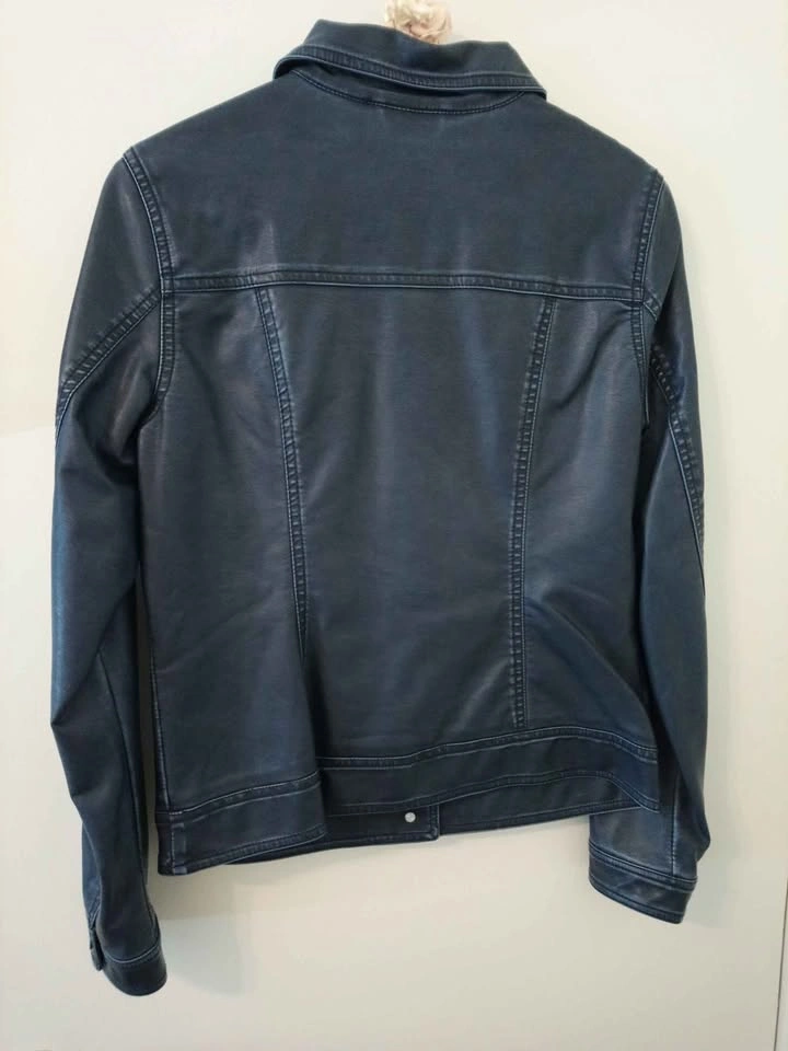 Dark Blue Faux Leather Jacket - photo 2