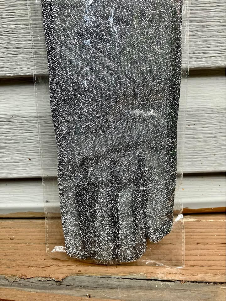 16” Black/Silver Metallic Lurex Elbow Length Gloves - New