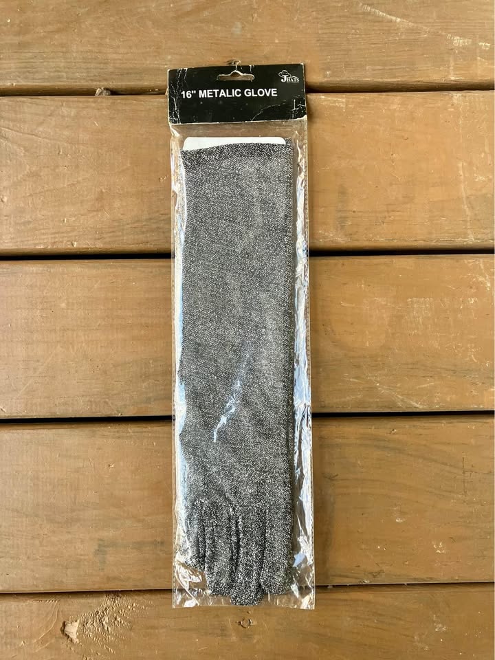 16” Black/Silver Metallic Lurex Elbow Length Gloves - New - photo 2