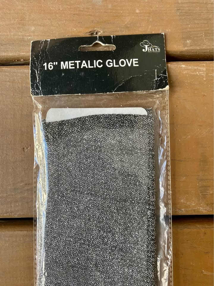 16” Black/Silver Metallic Lurex Elbow Length Gloves - New - photo 3