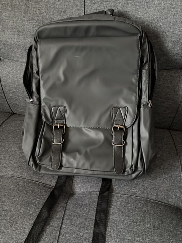 Black Backpack Vegan Faux Leather Zip Close Adjustable Straps