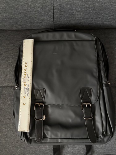 Black Backpack Vegan Faux Leather Zip Close Adjustable Straps - photo 3