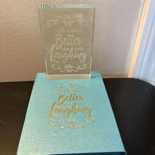 Clear Etched Crystal Glass Paperweight 'Life is Better when you' - photo 2