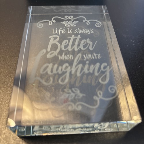 Clear Etched Crystal Glass Paperweight 'Life is Better when you' - photo 3