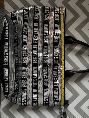 Victoria's Secret Tote Bag Black Canvas/Sequin Sparkle XL - photo 4