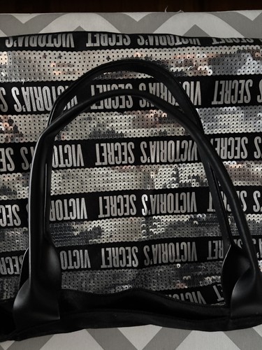 Victoria's Secret Tote Bag Black Canvas/Sequin Sparkle XL - photo 5