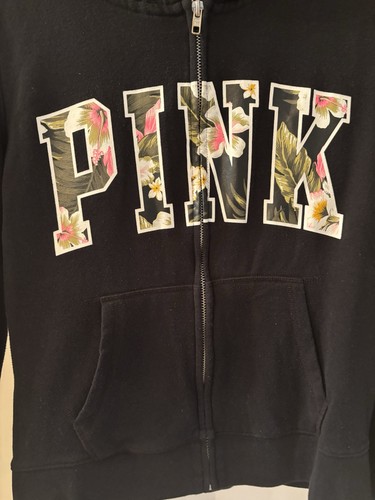 Victoria Secret Pink Hoodie Black Zip Sweatshirt, Size M - photo 2