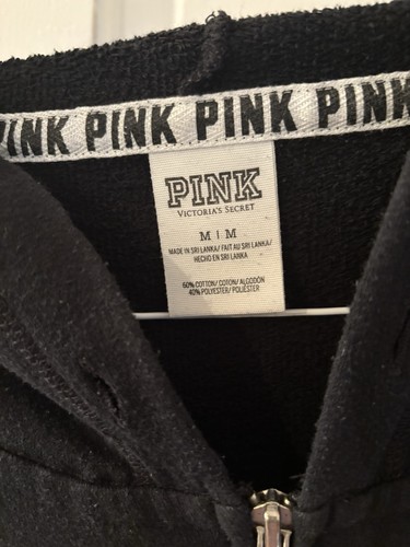 Victoria Secret Pink Hoodie Black Zip Sweatshirt, Size M - photo 3