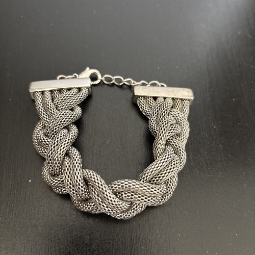 Silver Woven Braided Mesh Rope-look Bracelet 7.75”