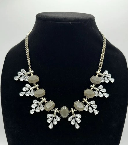 Loft Grey Crystal Leaf Statement Necklace 18” Adjustable