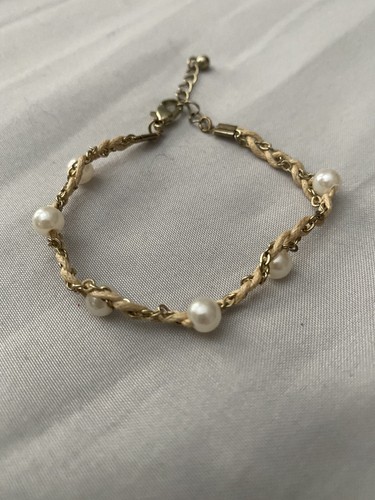 Young Girls Rope and Chain Bracelet with 6 Pearls 7.5"
