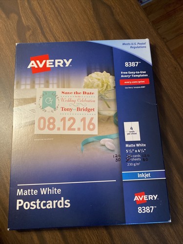 8387 AVERY MATTE WHITE POSTCARDS OpenBox 120 Cards 5.5x4.25"
