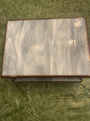 Vintage 1970s Stained Glass White And Blue Floral Jewelry Box - photo 3