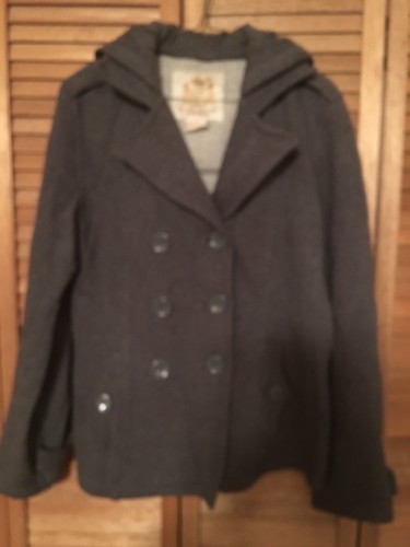 Womens Jacket Double Breasted with hood - Gray/charcoal - Size M
