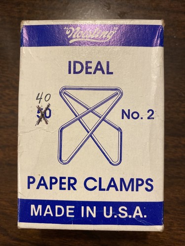 Vintage Noesting Ideal Paper Clamps 40 No. 2 USA Original Box