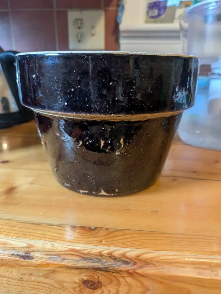 Antique Brown stoneware crock plant pot with salt glaze image indicator(2)