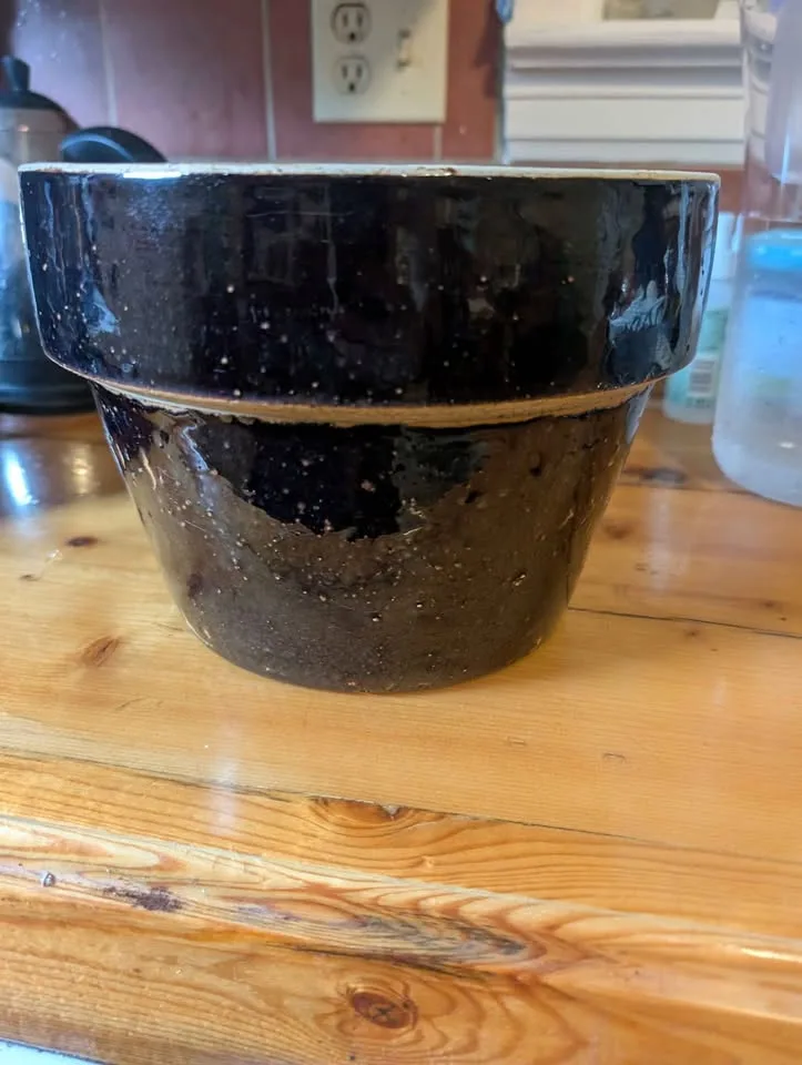 Antique Brown stoneware crock plant pot with salt glaze image indicator(3)